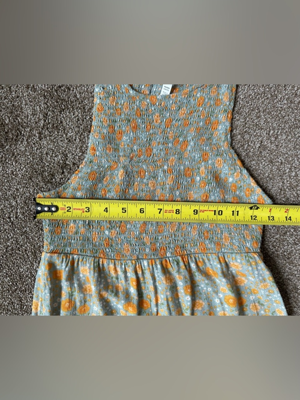 RVCA Floral Mini Dress XS Green Orange Smocked Bodice - Picture 3 of 11